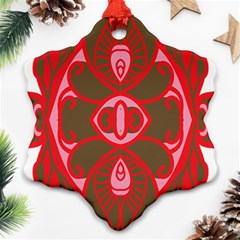 A Red And Brown Design On A White Background Ornament (snowflake)