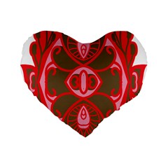 A Red And Brown Design On A White Background Standard 16  Premium Flano Heart Shape Cushions by catchydesignhill