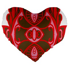 A Red And Brown Design On A White Background Large 19  Premium Flano Heart Shape Cushions by catchydesignhill