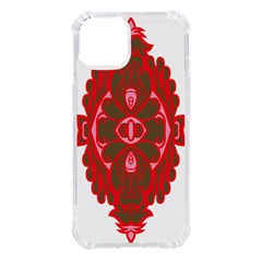 A Red And Brown Design On A White Background Iphone 14 Tpu Uv Print Case by catchydesignhill