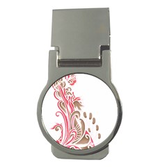 A Drawing Of A Bird With Flowers On It Money Clips (round)  by catchydesignhill