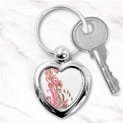 A Drawing Of A Bird With Flowers On It Key Chain (heart) by catchydesignhill