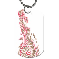 A Drawing Of A Bird With Flowers On It Dog Tag (one Side) by catchydesignhill