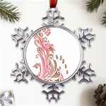 A Drawing Of A Bird With Flowers On It Metal Large Snowflake Ornament Front