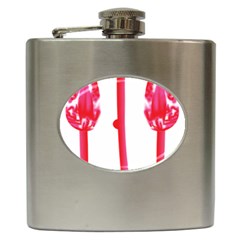 Three Pink Flowers With A Black Background Hip Flask (6 Oz)