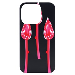 Three Pink Flowers With A Black Background Iphone 14 Pro Black Uv Print Case by catchydesignhill