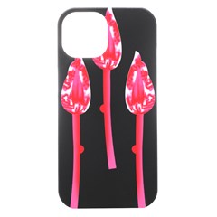 Three Pink Flowers With A Black Background Iphone 15 Black Uv Print Pc Hardshell Case