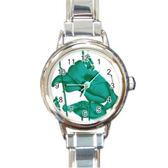 A Painting Of A Flower And A Fish On A Black Background Round Italian Charm Watch by catchydesignhill