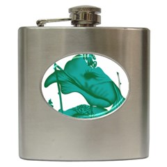 A Painting Of A Flower And A Fish On A Black Background Hip Flask (6 Oz)