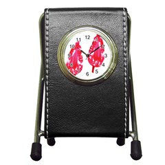 A Pair Of Red Leaves On A Black Background Pen Holder Desk Clock by catchydesignhill