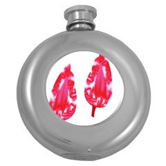 A Pair Of Red Leaves On A Black Background Round Hip Flask (5 Oz) by catchydesignhill