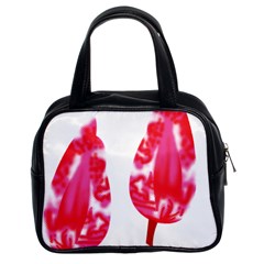 A Pair Of Red Leaves On A Black Background Classic Handbag (two Sides) by catchydesignhill