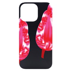 A Pair Of Red Leaves On A Black Background Iphone 14 Pro Max Black Uv Print Case by catchydesignhill