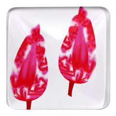 A Pair Of Red Leaves On A Black Background Square Glass Fridge Magnet (4 Pack) by catchydesignhill