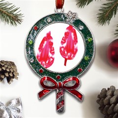 A Pair Of Red Leaves On A Black Background Metal X mas Lollipop With Crystal Ornament by catchydesignhill