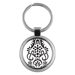 A Black And White Image Of An Ornate Design Key Chain (round) by catchydesignhill