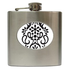 A Black And White Image Of An Ornate Design Hip Flask (6 Oz) by catchydesignhill