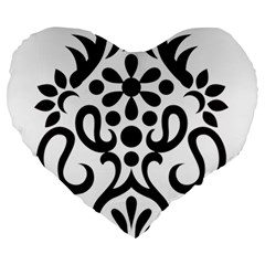 A Black And White Image Of An Ornate Design Large 19  Premium Heart Shape Cushions by catchydesignhill