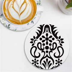 A Black And White Image Of An Ornate Design Uv Print Round Tile Coaster by catchydesignhill