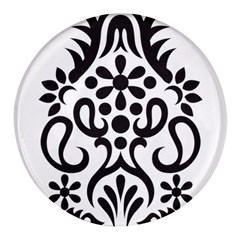 A Black And White Image Of An Ornate Design Round Glass Fridge Magnet (4 Pack) by catchydesignhill