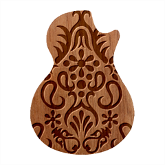 A Black And White Image Of An Ornate Design Guitar Shape Wood Guitar Pick Holder Case And Picks Set by catchydesignhill