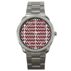 A Red And Black Zigzag Pattern On A White Background Sport Metal Watch by catchydesignhill