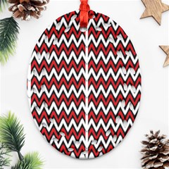 A Red And Black Zigzag Pattern On A White Background Oval Filigree Ornament (two Sides)