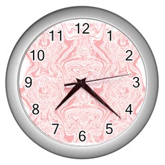 A Pink And White Abstract Design On A White Background Wall Clock (silver) by catchydesignhill