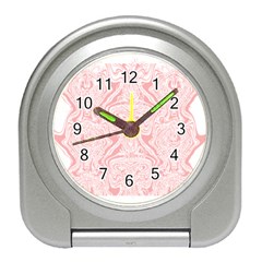 A Pink And White Abstract Design On A White Background Travel Alarm Clock by catchydesignhill