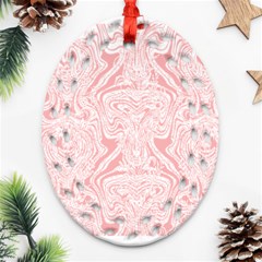 A Pink And White Abstract Design On A White Background Ornament (oval Filigree)