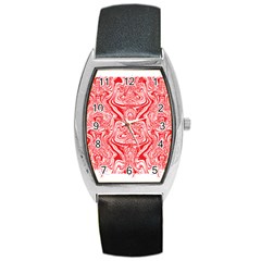 A Red And White Image Of A Pattern On A White Background Barrel Style Metal Watch by catchydesignhill