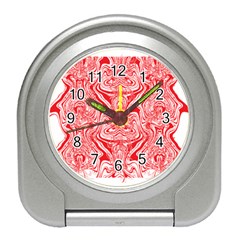 A Red And White Image Of A Pattern On A White Background Travel Alarm Clock by catchydesignhill