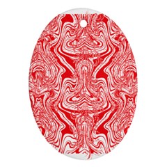 A Red And White Image Of A Pattern On A White Background Oval Ornament (two Sides) by catchydesignhill