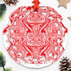 A Red And White Image Of A Pattern On A White Background Round Filigree Ornament (two Sides) by catchydesignhill