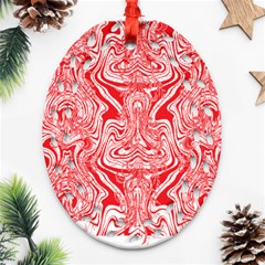 A Red And White Image Of A Pattern On A White Background Oval Filigree Ornament (two Sides) by catchydesignhill