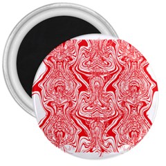 A Red And White Image Of A Pattern On A White Background 3  Magnets by catchydesignhill