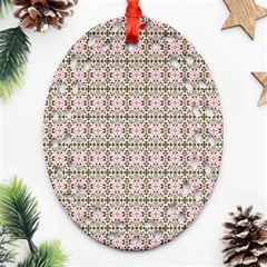 A Pink And Brown Pattern On A White Background Oval Filigree Ornament (two Sides)