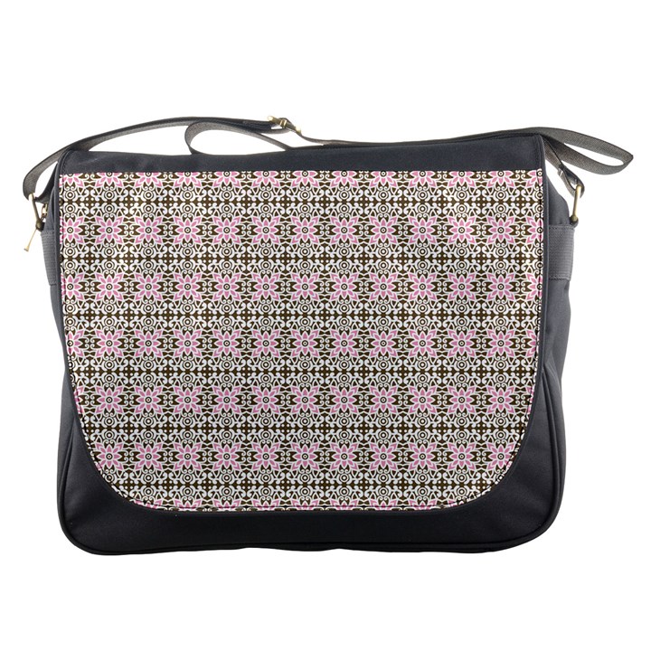 A Pink And Brown Pattern On A White Background Messenger Bag