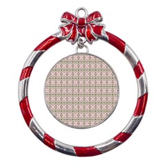 A Pink And Brown Pattern On A White Background Metal Red Ribbon Round Ornament by catchydesignhill