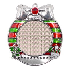 A Pink And Brown Pattern On A White Background Metal X mas Ribbon With Red Crystal Round Ornament