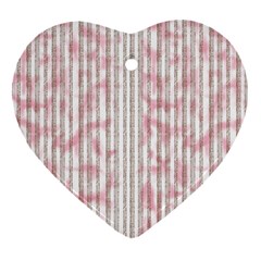 A Pink And White Striped Background Heart Ornament (two Sides) by catchydesignhill