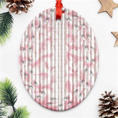 A Pink And White Striped Background Ornament (oval Filigree) by catchydesignhill