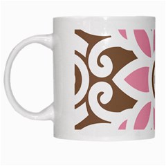 A Pink Flower On A Brown Background White Mug by catchydesignhill