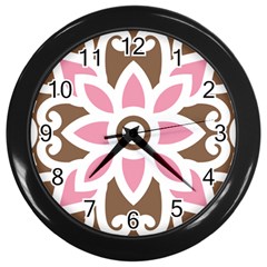 A Pink Flower On A Brown Background Wall Clock (black) by catchydesignhill