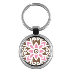 A Pink Flower On A Brown Background Key Chain (round) by catchydesignhill