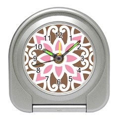 A Pink Flower On A Brown Background Travel Alarm Clock by catchydesignhill