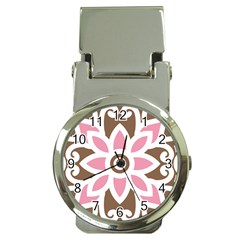 A Pink Flower On A Brown Background Money Clip Watches by catchydesignhill