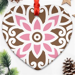 A Pink Flower On A Brown Background Heart Ornament (two Sides)