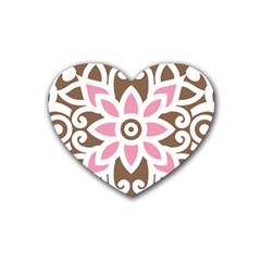 A Pink Flower On A Brown Background Rubber Coaster (heart) by catchydesignhill