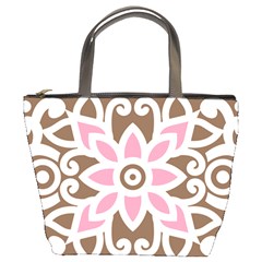 A Pink Flower On A Brown Background Bucket Bag by catchydesignhill